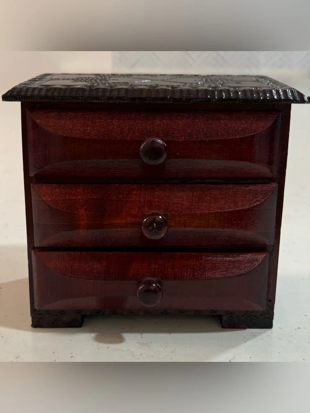 Miniature Wooden 3 Drawer Jewelry Box Heart Design